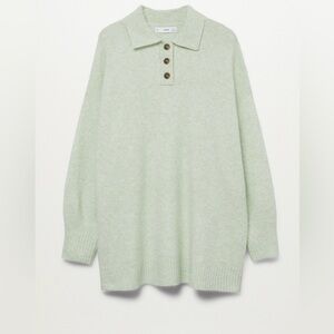 Oversize knitted Aqua Green polo shirt, Soft sweater, Fall sweater
